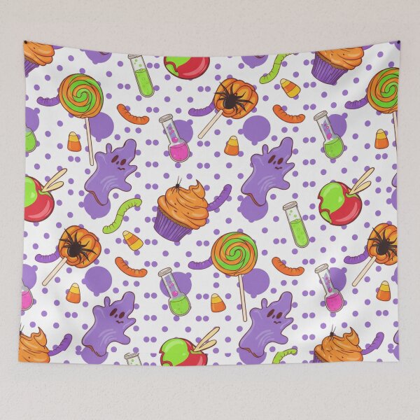 Item preview, Cute spooky candy pattern: ghosts, cupcakes, lollipops, worms, potions designed and sold by LenNo9881.