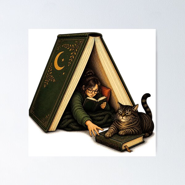 Item preview, Book Lover Hideaway – Cozy Reading Cat designed and sold by Digital Culture Studio.