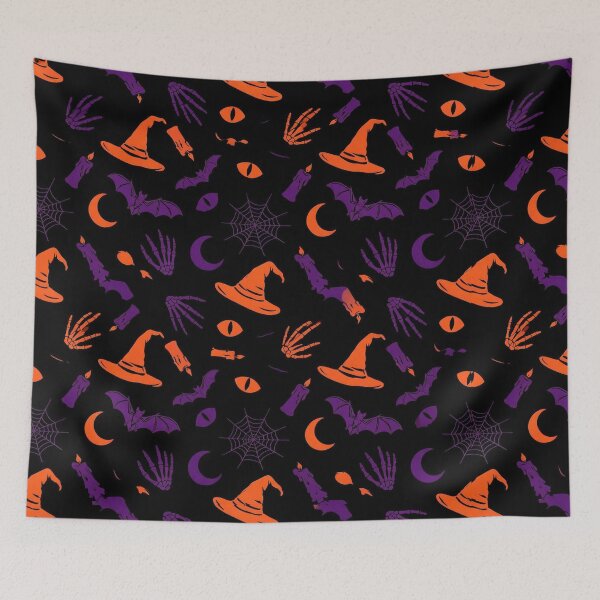 Item preview, Retro Witch Halloween Pattern – Bats, Moons, Webs and Skeleton Hands designed and sold by LenNo9881.