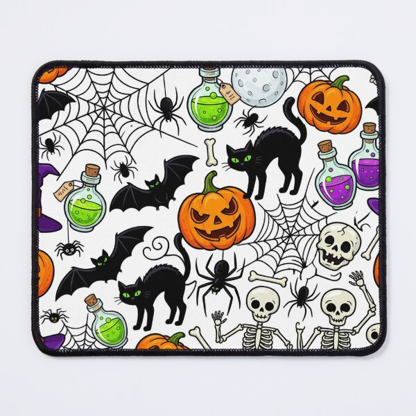 Item preview, Cute Spooky Halloween Pattern – Black Cats, Pumpkins, Skeletons and Potions designed and sold by LenNo9881.
