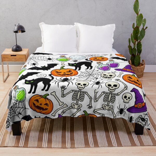Item preview, Cute Spooky Halloween Pattern – Black Cats, Pumpkins, Skeletons and Potions designed and sold by LenNo9881.