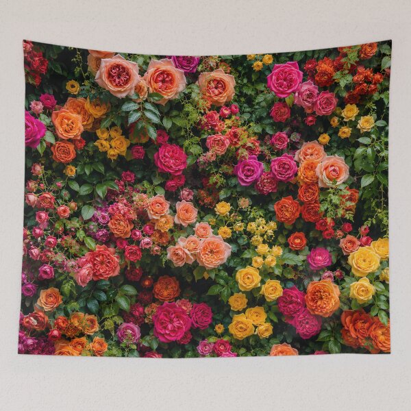 Item preview, Colorful Rose Garden – Vibrant Floral Wall of Pink, Orange & Yellow Roses designed and sold by GutyzDesignsES.