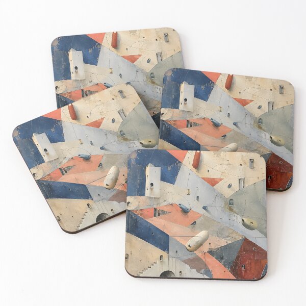 Item preview, Abstract Geometric Architecture – Mid Century Modern Bauhaus Wall Art in Navy & Terracotta designed and sold by GutyzDesignsES.