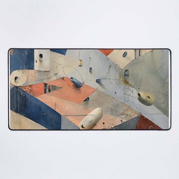 Item preview, Abstract Geometric Architecture – Mid Century Modern Bauhaus Wall Art in Navy & Terracotta designed and sold by GutyzDesignsES.