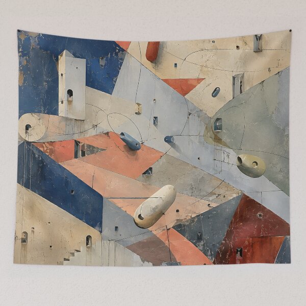 Item preview, Abstract Geometric Architecture – Mid Century Modern Bauhaus Wall Art in Navy & Terracotta designed and sold by GutyzDesignsES.