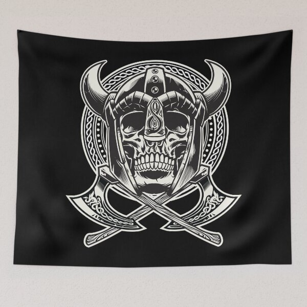 Item preview, Viking Skull with Horned Helmet and Crossed Axes Design designed and sold by Roadkill Creations.