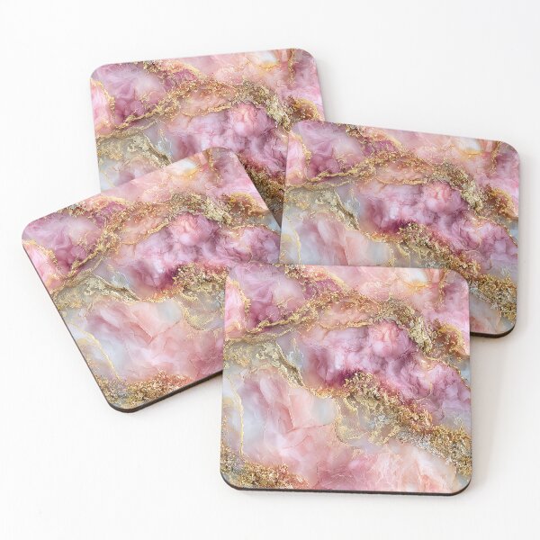 Item preview, Pink and Gold Marble Blush Alcohol Ink with Gold Leaf Veins designed and sold by Yoruhara.