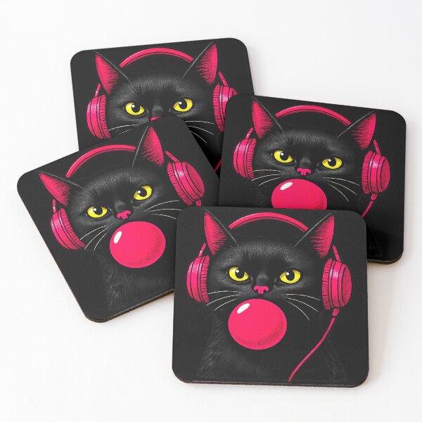 Item preview, Black Cat Bubblegum Headphones Sticker & Apparel designed and sold by Kittcatking.