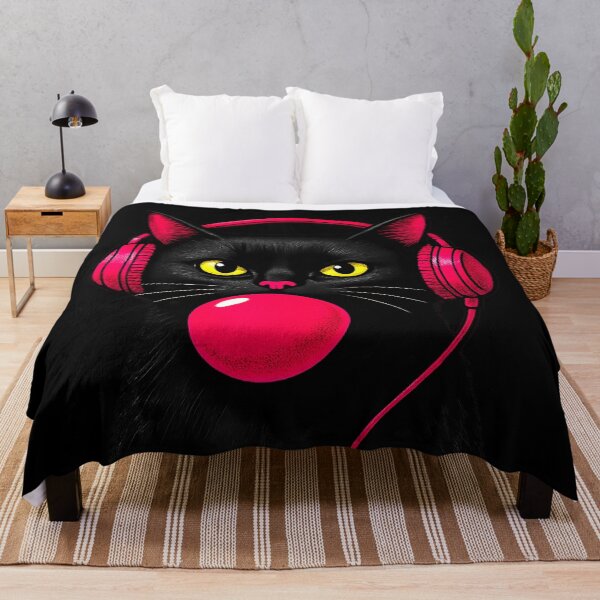 Item preview, Black Cat Bubblegum Headphones Sticker & Apparel designed and sold by Kittcatking.