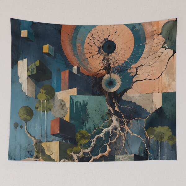 Item preview, Surreal Abstract Nature – Geometric Tree Roots & Modern Landscape in Blue and Orange designed and sold by GutyzDesignsES.