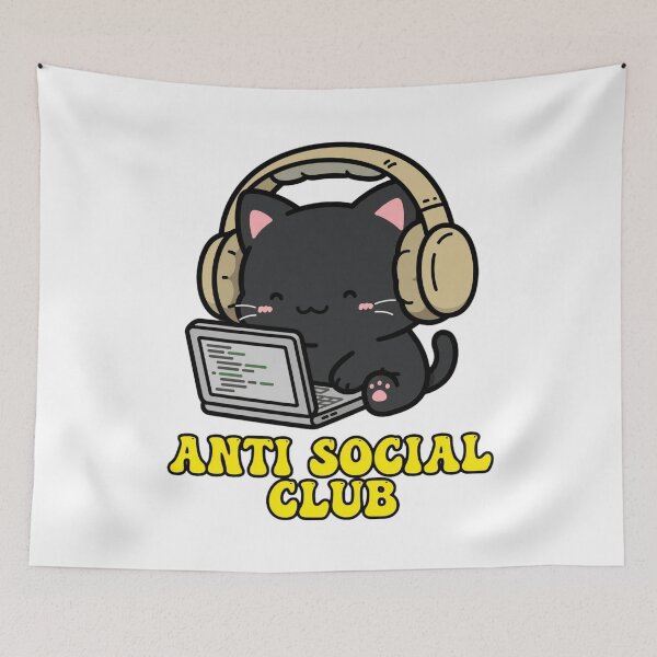 Item preview, Anti Social Club Cat Funny Introvert Laptop Black Cat Meme Sticker designed and sold by Fulaly.
