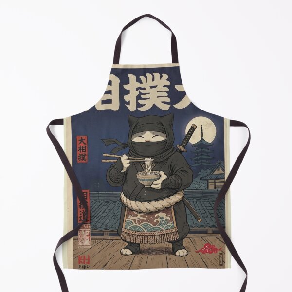 Item preview, Japanese Ninja Cat Eating Ramen designed and sold by ArtivoNest.