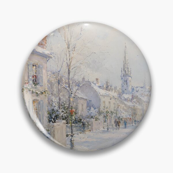 Item preview, Snowy Christmas Village Street – Cozy Winter Church & White Christmas Scene designed and sold by GutyzDesignsES.