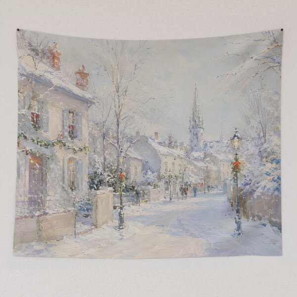 Item preview, Snowy Christmas Village Street – Cozy Winter Church & White Christmas Scene designed and sold by GutyzDesignsES.