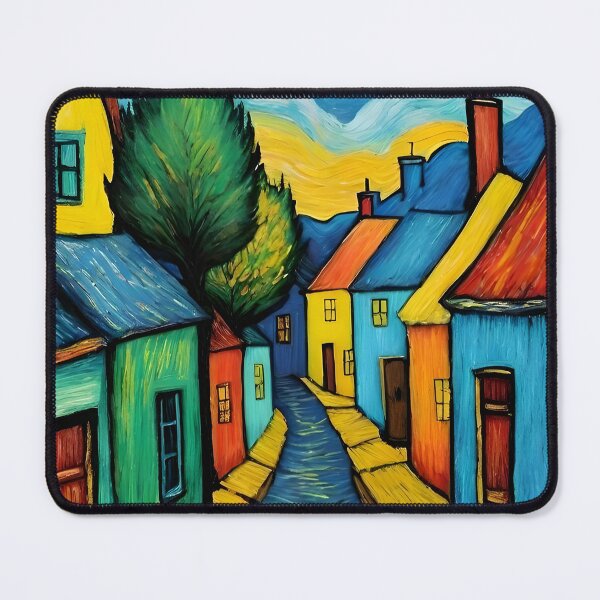 Item preview, Colorful Whimsical Village – Folk Art Houses Under a Glowing Moon designed and sold by GutyzDesignsES.