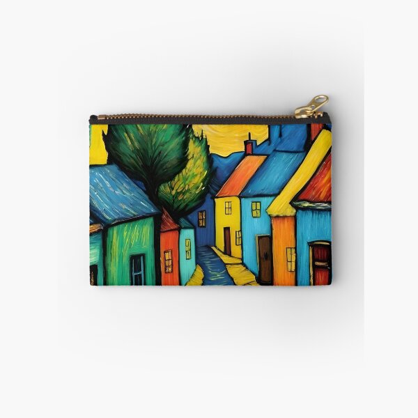 Item preview, Colorful Whimsical Village – Folk Art Houses Under a Glowing Moon designed and sold by GutyzDesignsES.