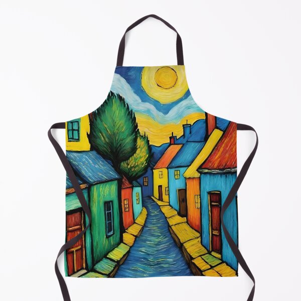 Item preview, Colorful Whimsical Village – Folk Art Houses Under a Glowing Moon designed and sold by GutyzDesignsES.