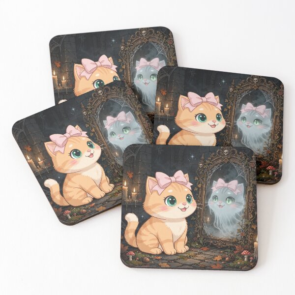 Item preview, Cute Ghost Mirror Cat Haunted Castle Reflection designed and sold by Moody Vibes Studio.
