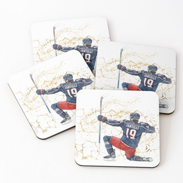 Item preview, Fantilli Columbus Blue Jackets Hockey Celebration Watercolor Gold Art designed and sold by Cucuzeus.