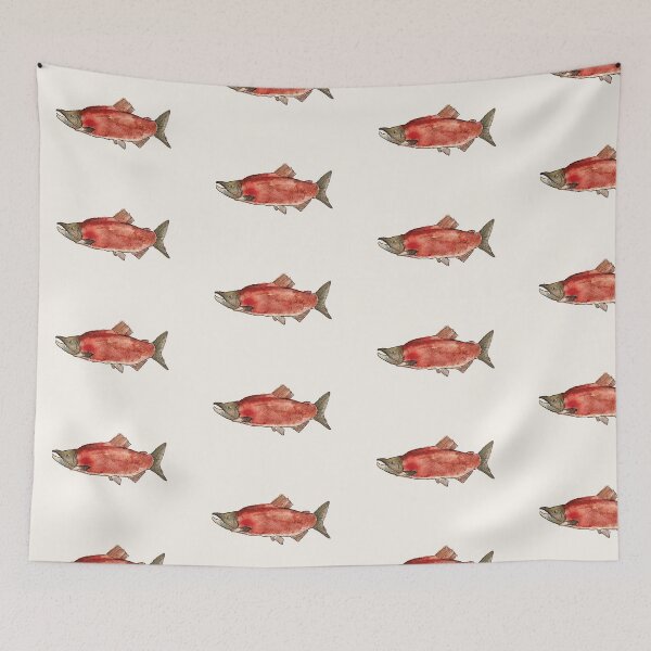 Item preview, Watercolour Sockeye Salmon motif designed and sold by Eclecticprintco.