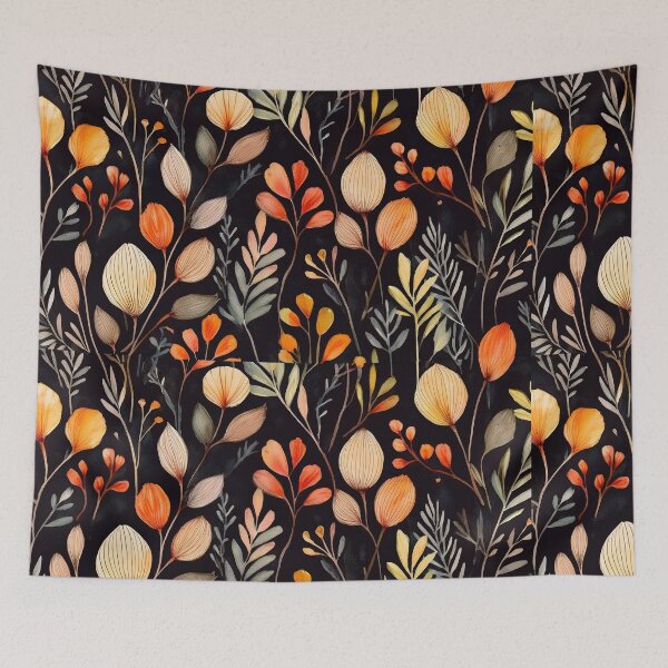 Item preview, Dark Autumn floral leaves twigs warm fall foliage organic pattern watercolour garden painting sage green designed and sold by navitalidesign.