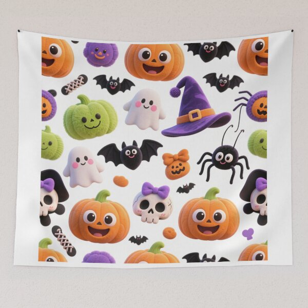 Item preview, Kawaii Halloween Pumpkin Ghost Pattern designed and sold by LenNo9881.
