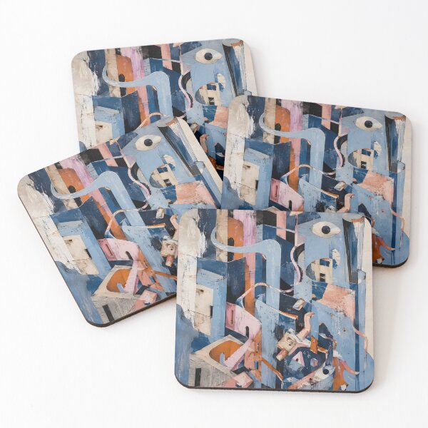 Item preview, Surreal Geometric Cityscape with Eyes – Abstract Architecture in Blue, Pink & Orange designed and sold by GutyzDesignsES.