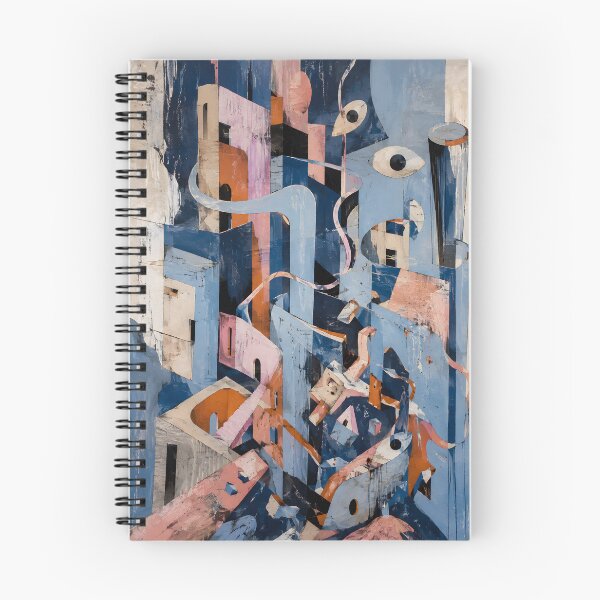 Item preview, Surreal Geometric Cityscape with Eyes – Abstract Architecture in Blue, Pink & Orange designed and sold by GutyzDesignsES.