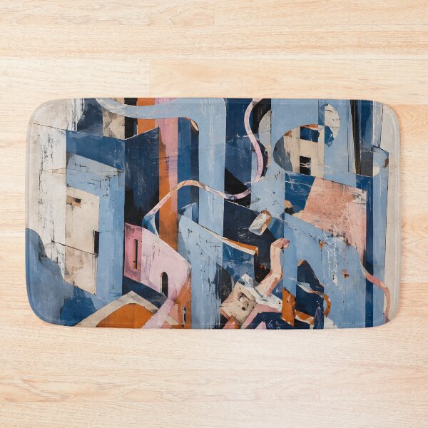 Item preview, Surreal Geometric Cityscape with Eyes – Abstract Architecture in Blue, Pink & Orange designed and sold by GutyzDesignsES.