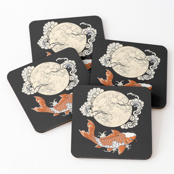Item preview, Koi Fish And Full Moon With Clouds - Japanese Irezumi Art designed and sold by Surviving Monday Club.