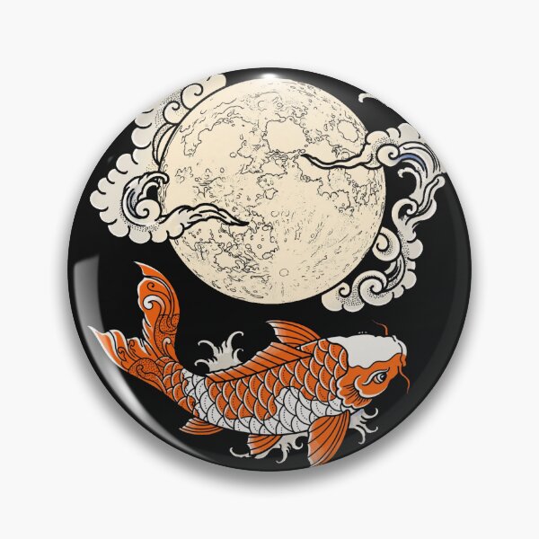 Item preview, Koi Fish And Full Moon With Clouds - Japanese Irezumi Art designed and sold by Surviving Monday Club.