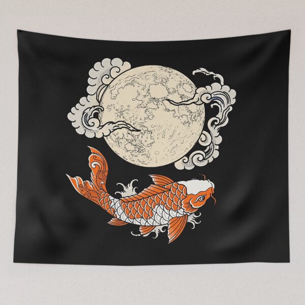 Item preview, Koi Fish And Full Moon With Clouds - Japanese Irezumi Art designed and sold by Surviving Monday Club.