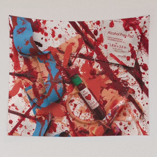 Artikelvorschau, Medizinische Blutspende – Gemischte Medien, abstrakte Kunst entworfen und verkauft von THE SPLATTERED HAUS BY SAGE BANKS.