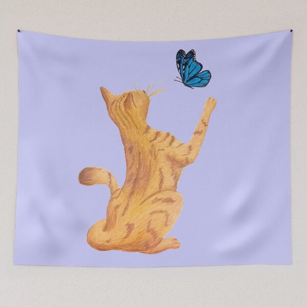 Item preview, Cat and Butterfly - Lavender Blue BG designed and sold by lavenderXblue.