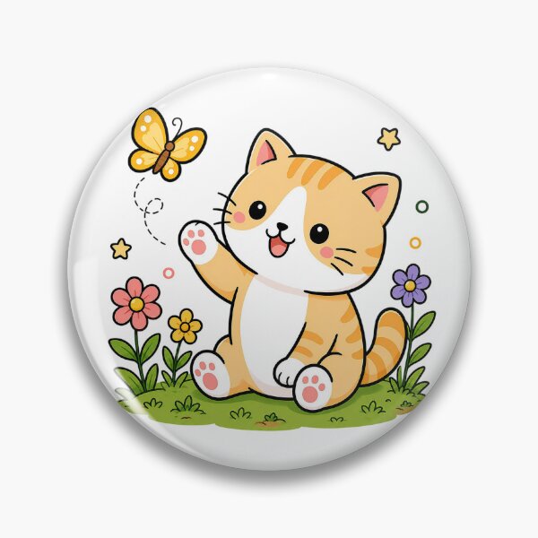 Item preview, Cute Orange Tabby Cat Watching a Butterfly Kawaii Spring Kitty designed and sold by NoopnyangStudio.
