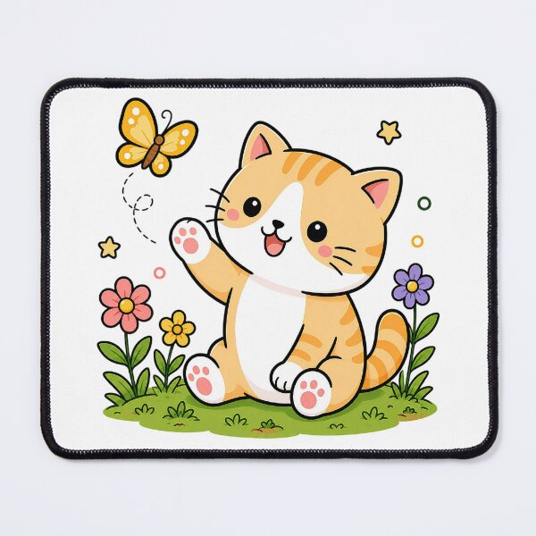 Item preview, Cute Orange Tabby Cat Watching a Butterfly Kawaii Spring Kitty designed and sold by NoopnyangStudio.