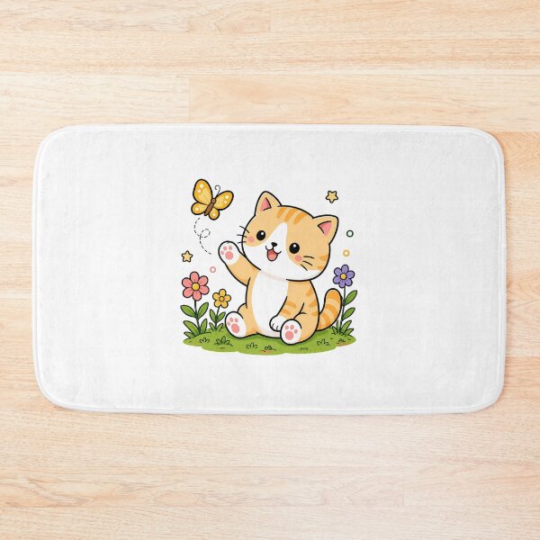 Item preview, Cute Orange Tabby Cat Watching a Butterfly Kawaii Spring Kitty designed and sold by NoopnyangStudio.