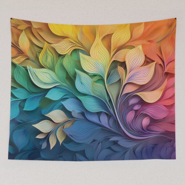 Item preview, Rainbow coloured autumn leaves decor. Spring Boho pastel watercolour leaves abstract botanicals 3d designed and sold by navitalidesign.