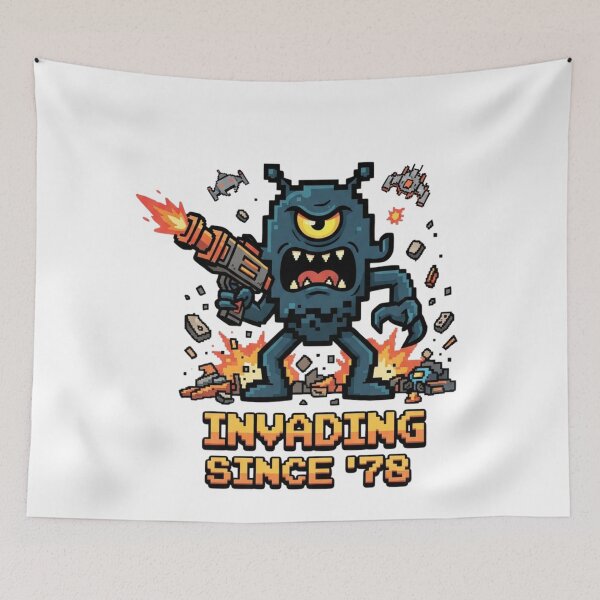 Item preview, Retro Pixel Alien Invader Video Game Art - Invading Since 78 designed and sold by jhgjykuo.