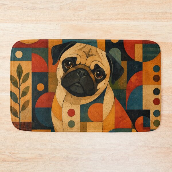 Item preview, Colorful Pug Folk Art Geometric Dog Pattern designed and sold by Petsthetic.