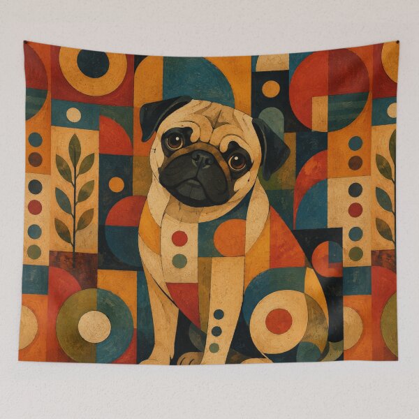 Item preview, Colorful Pug Folk Art Geometric Dog Pattern designed and sold by Petsthetic.