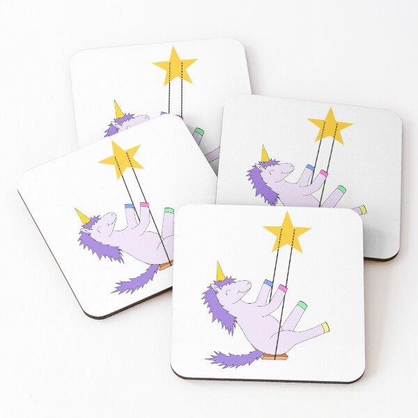 Item preview, Happy Unicorn Swinging on a Star Die Cut designed and sold by JoyousArt4u.