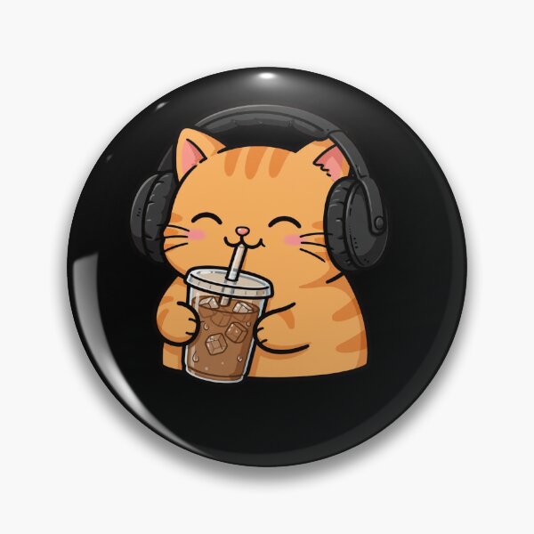 Item preview, Cute Introvert Cat Iced Coffee Headphones Funny Summer Sticker designed and sold by Fulaly.