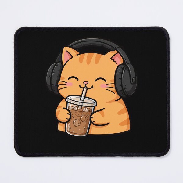 Item preview, Cute Introvert Cat Iced Coffee Headphones Funny Summer Sticker designed and sold by Fulaly.