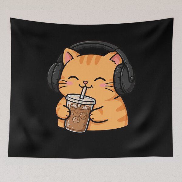 Item preview, Cute Introvert Cat Iced Coffee Headphones Funny Summer Sticker designed and sold by Fulaly.
