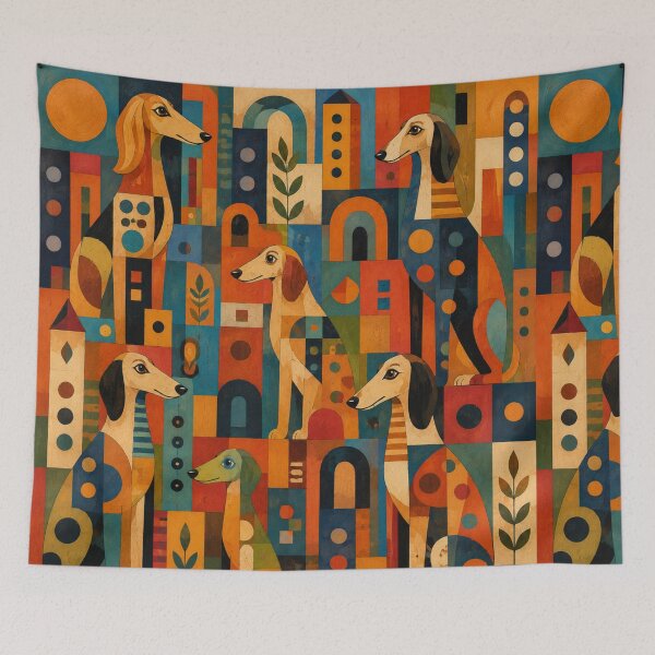 Item preview, Colorful Saluki Folk Art Geometric Dog Pattern designed and sold by Petsthetic.