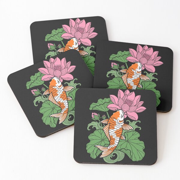 Item preview, Koi Fish And Pink Lotus Flower - Japanese Irezumi Art designed and sold by Surviving Monday Club.