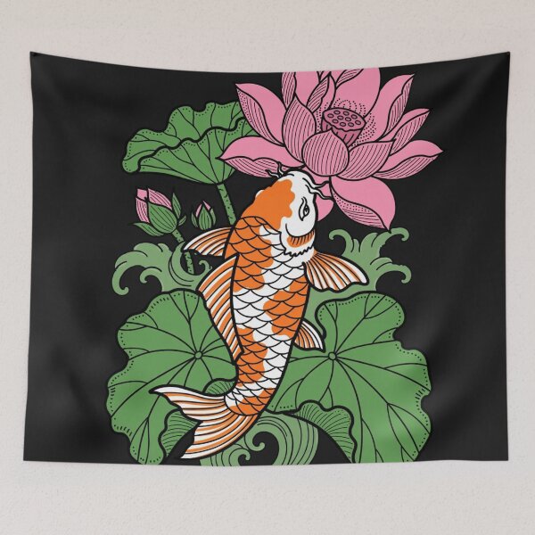 Item preview, Koi Fish And Pink Lotus Flower - Japanese Irezumi Art designed and sold by Surviving Monday Club.