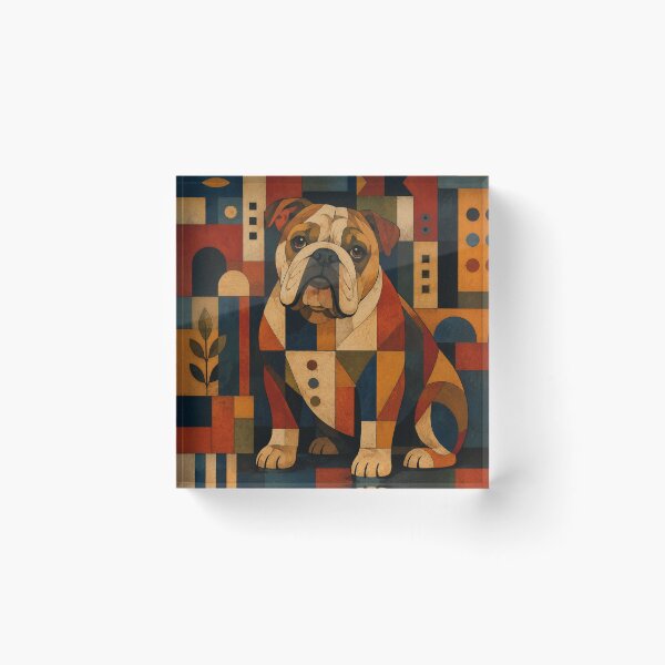 Item preview, Colorful Bulldog Folk Art Geometric Dog Pattern designed and sold by Petsthetic.