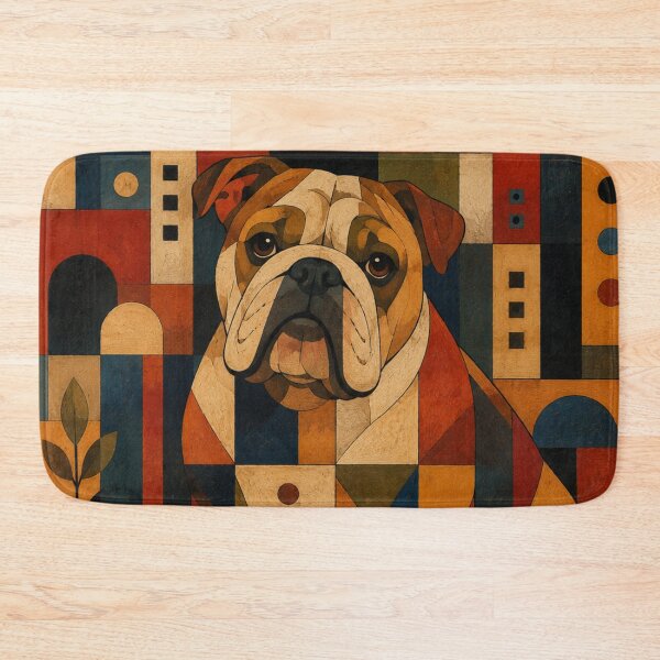 Item preview, Colorful Bulldog Folk Art Geometric Dog Pattern designed and sold by Petsthetic.